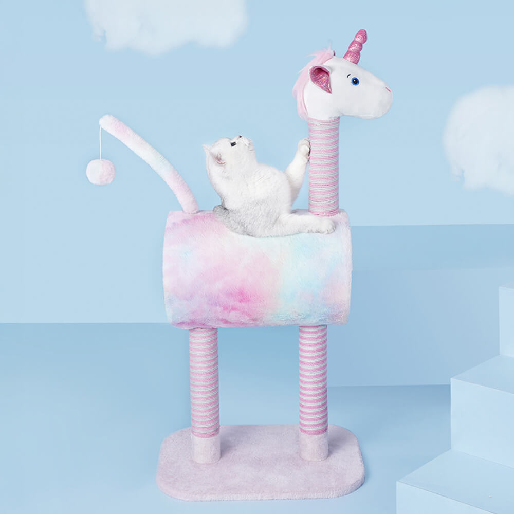 Whimsical Unicorn Multi-Functional Cat House and Scratching Tower Cat Tree