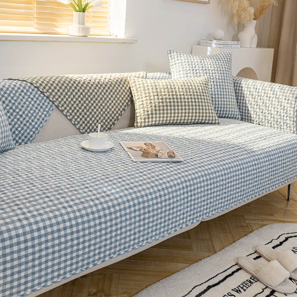 Retro Plaid Washed Cotton Wear-Resistant Non-Pilling Couch Cover