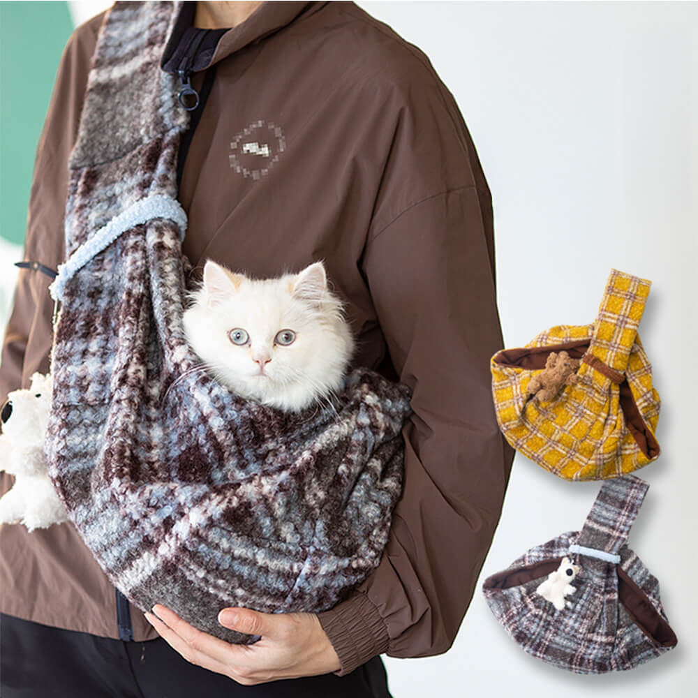 Cozy Plaid Secure Pocket Dog & Cat Shoulder Carrier Bag