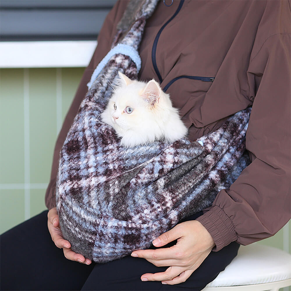 Cozy Plaid Secure Pocket Dog & Cat Shoulder Carrier Bag