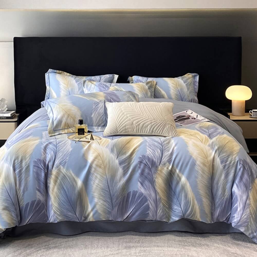 Feather-Print Brushed Cotton Breathable Comfort Bed Sheet Set