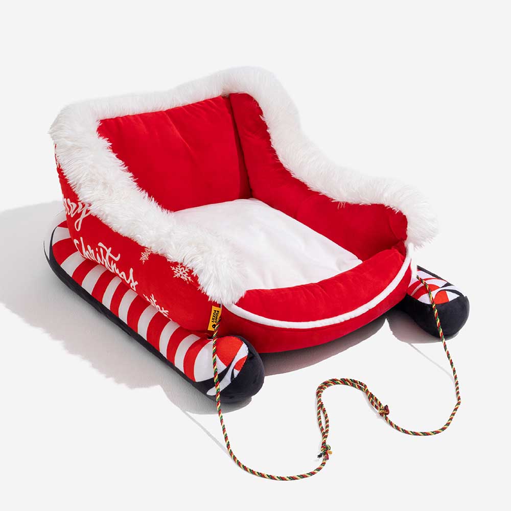 Festive Plush Cozy Dog Bed - Christmas Sleigh