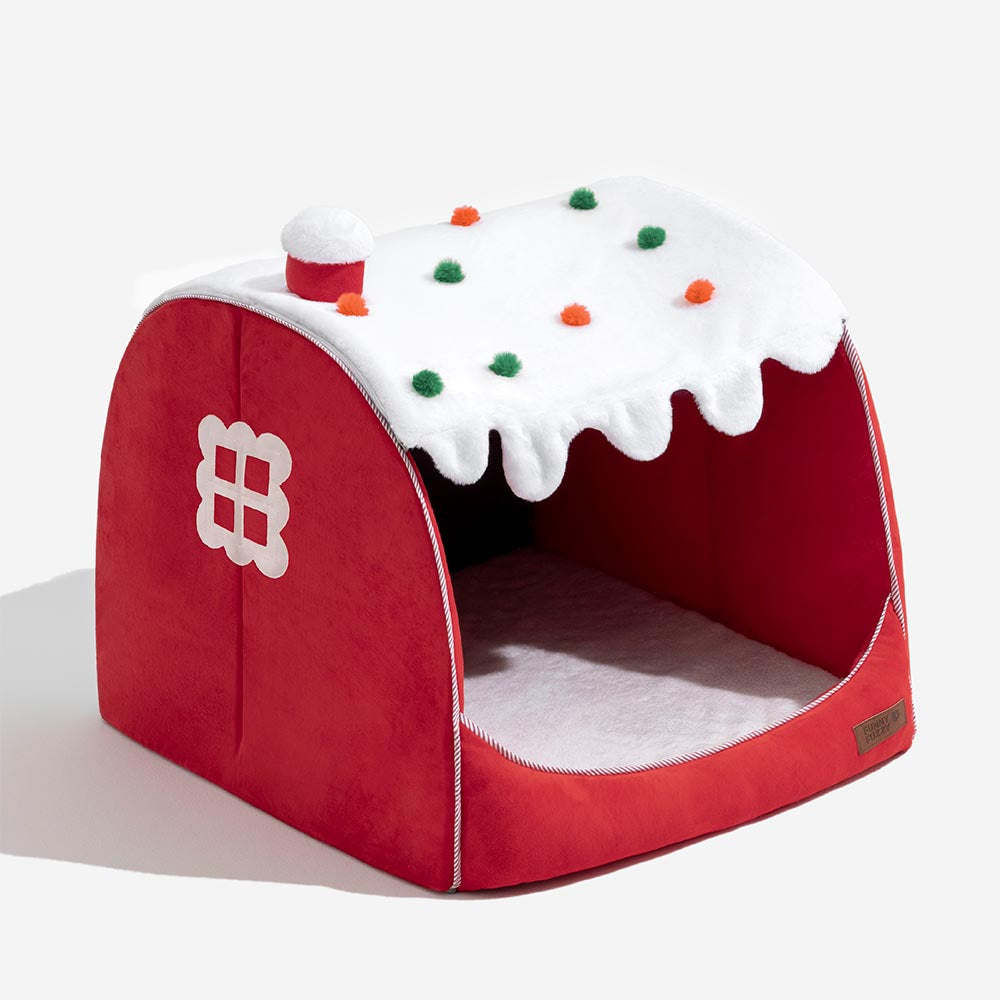 Festive Snow House Orthopedic Dog Bed - Christmas Warmth