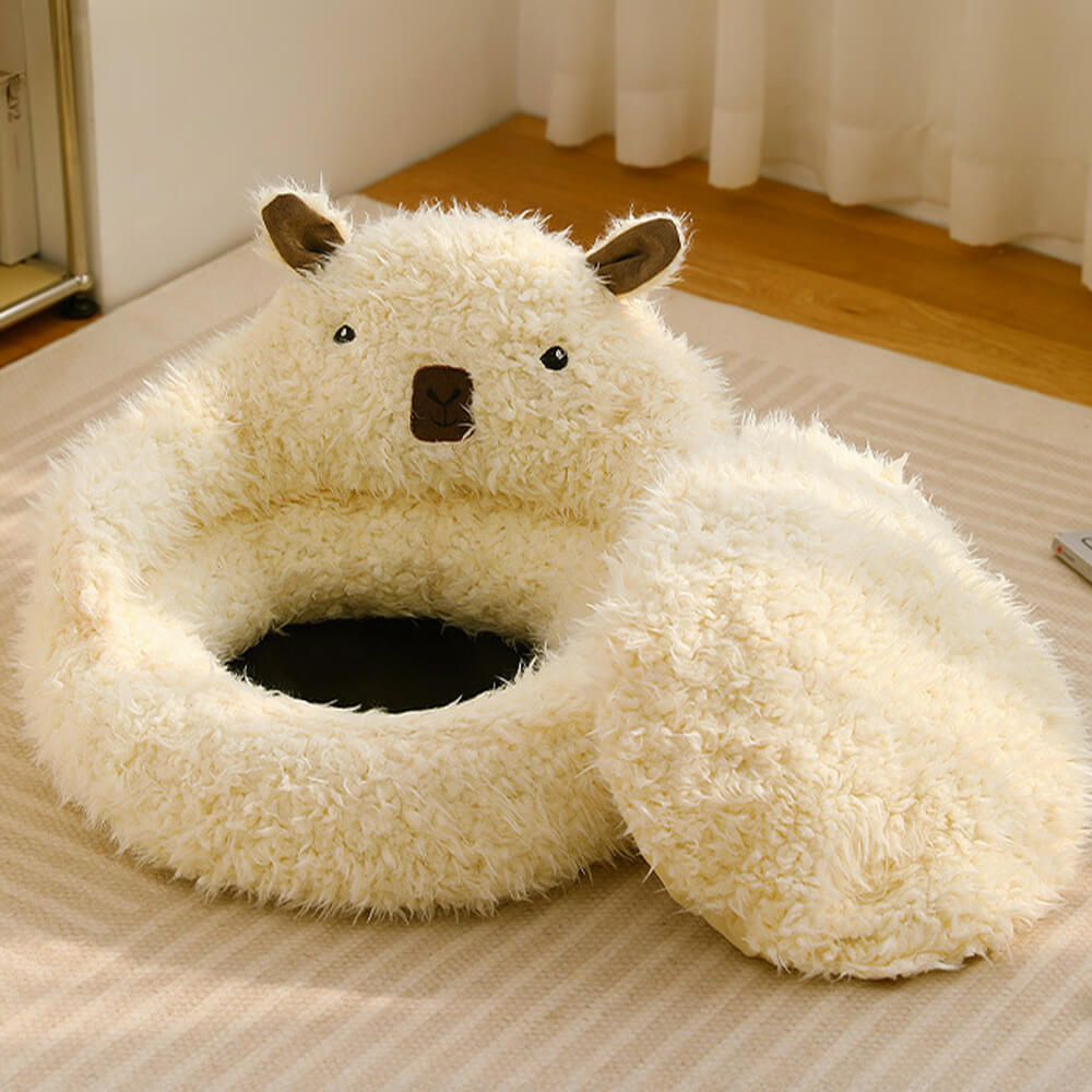 Alpaca Shaped Fluffy Plush Warm Removable Dog & Cat Bed