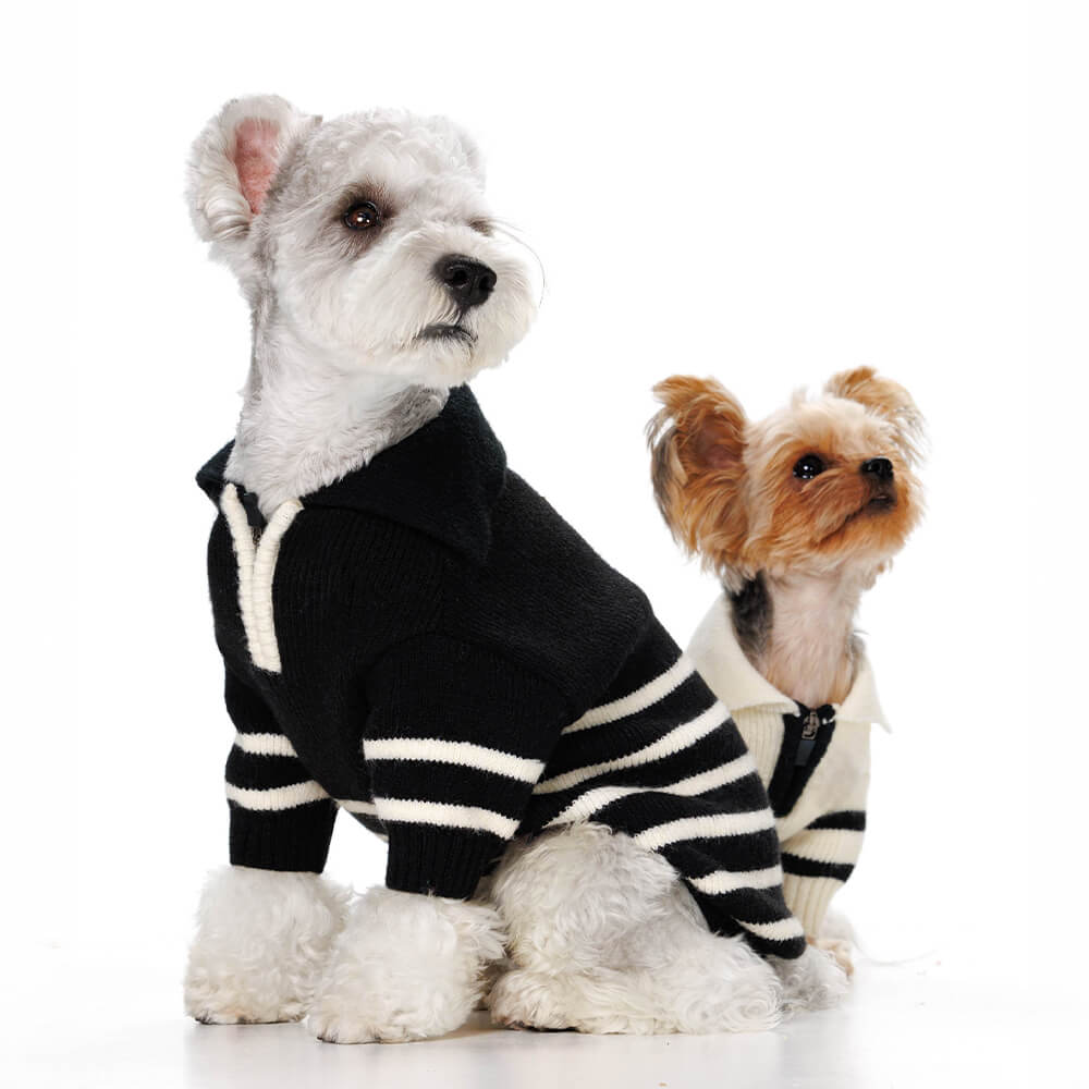 Casual Folded Collar Striped Soft Warm Stretchable Knit Dog Sweater