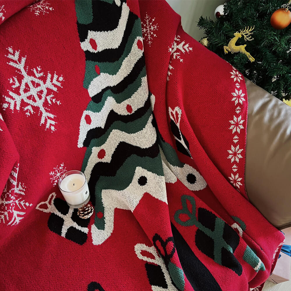 Christmas Tree Pattern Cozy Knitted Holiday Decor Throw Blanket