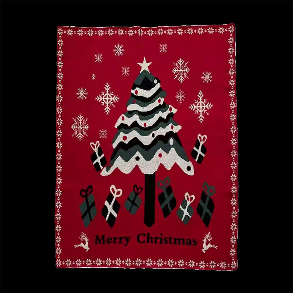 Christmas Tree Pattern Cozy Knitted Holiday Decor Throw Blanket