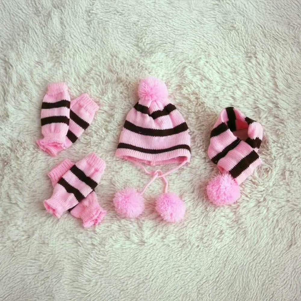 Colorful Striped Knit Pom Pom Cozy Dog Hat Scarf & Socks Set