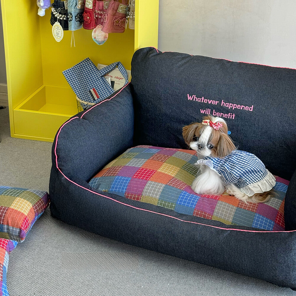 Denim High-Backrest Dog & Cat Sofa Bed with Reversible Pillows