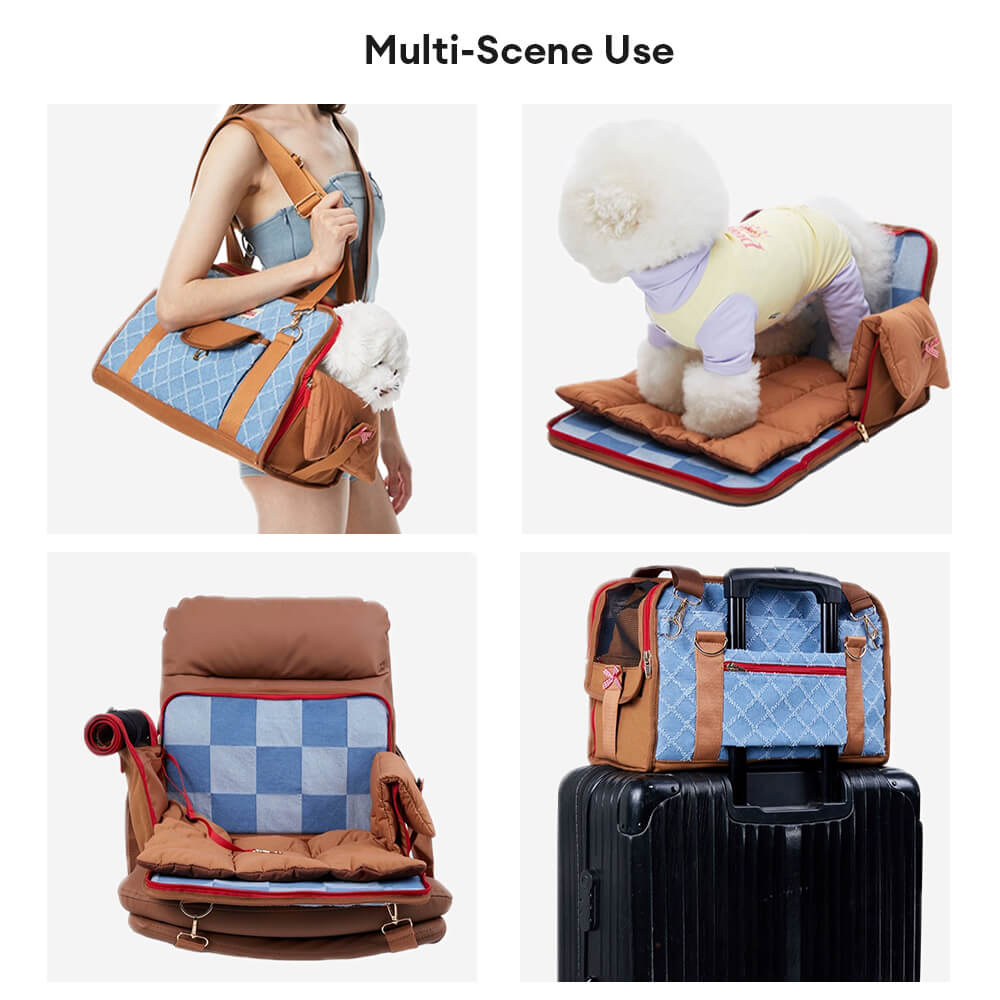 Denim Retro Plaid Multi-Use Pet Bag