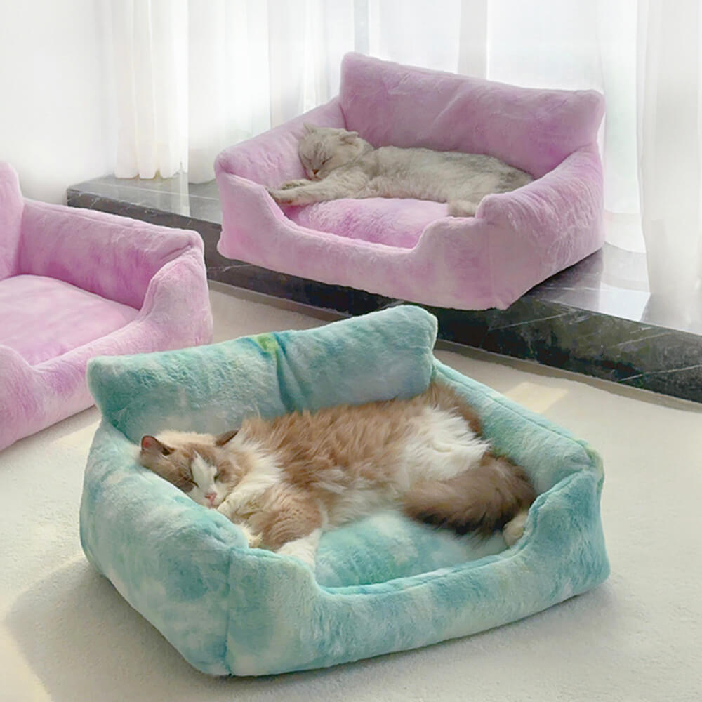 Dreamy Rainbow Color Plush Cozy Dog Sofa Bed