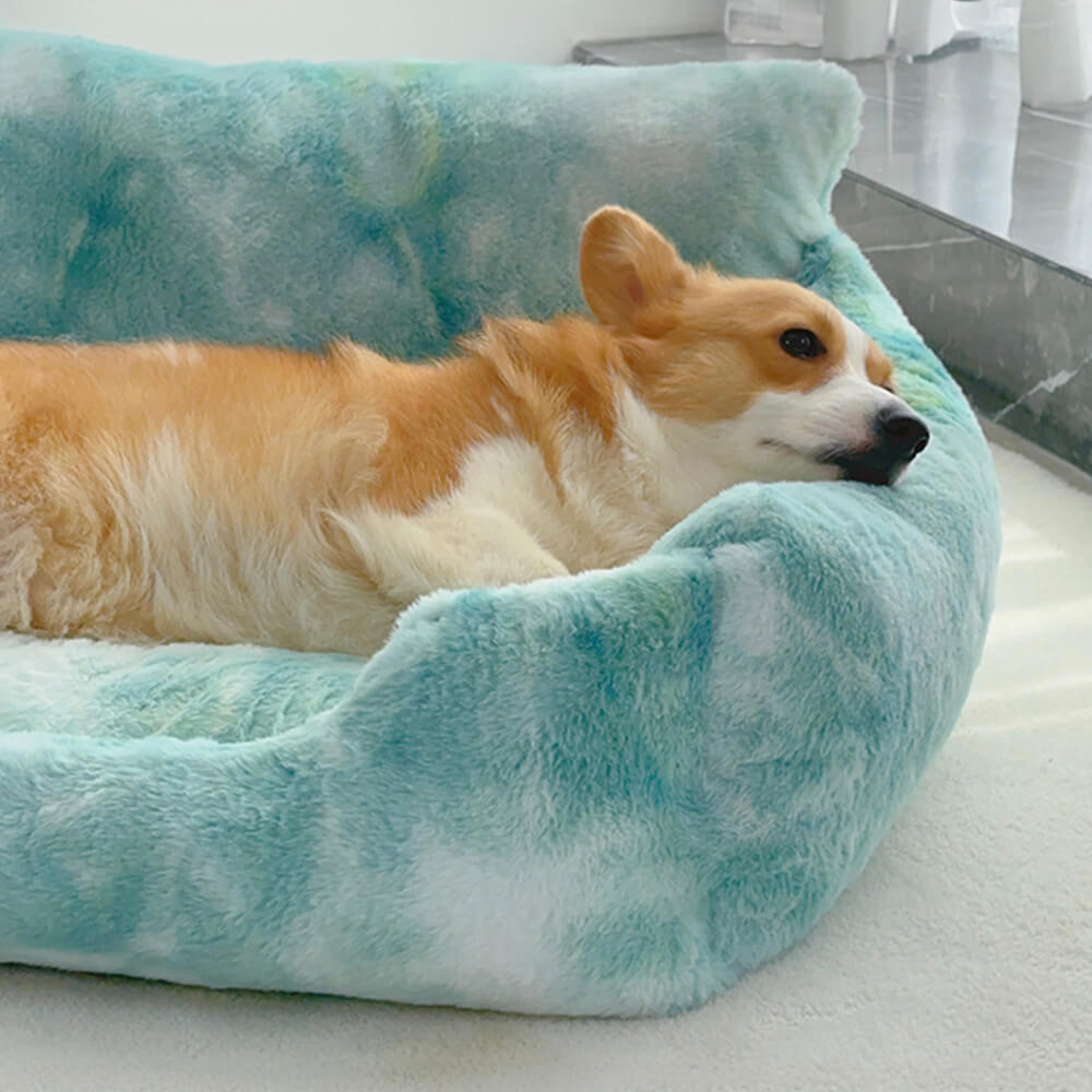 Dreamy Rainbow Color Plush Cozy Dog Sofa Bed