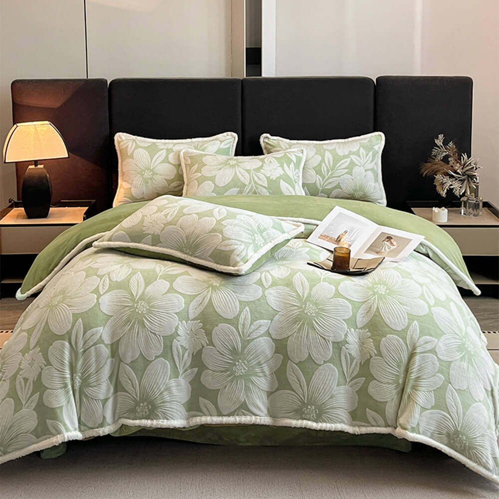 Elegant Floral Embossed Ultra-Soft Warm Bed Sheet Set