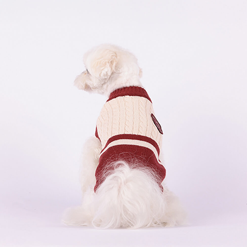 Elegant Preppy Bear Patch Warm Stretch Sleeveless Dog Sweater