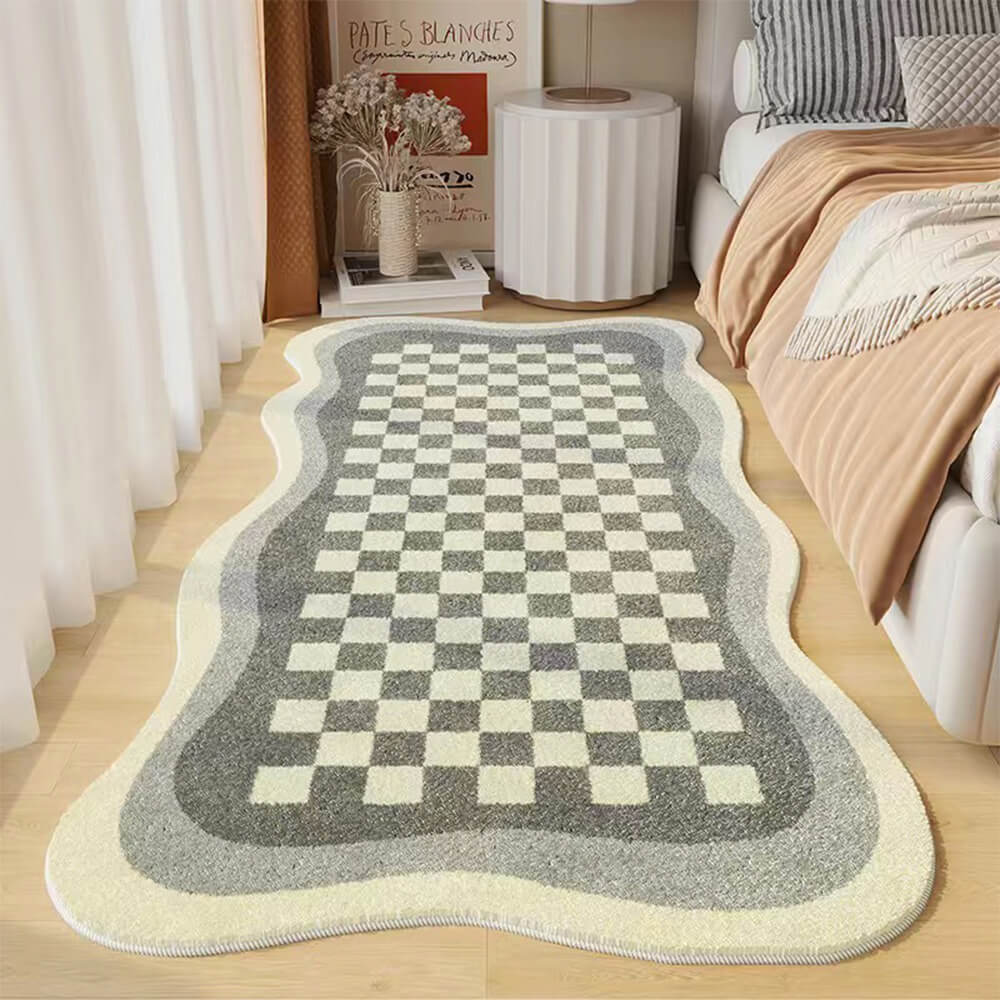 Faux Cashmere Checkerboard Cozy Bedside Carpet Irregular Shape Carpet