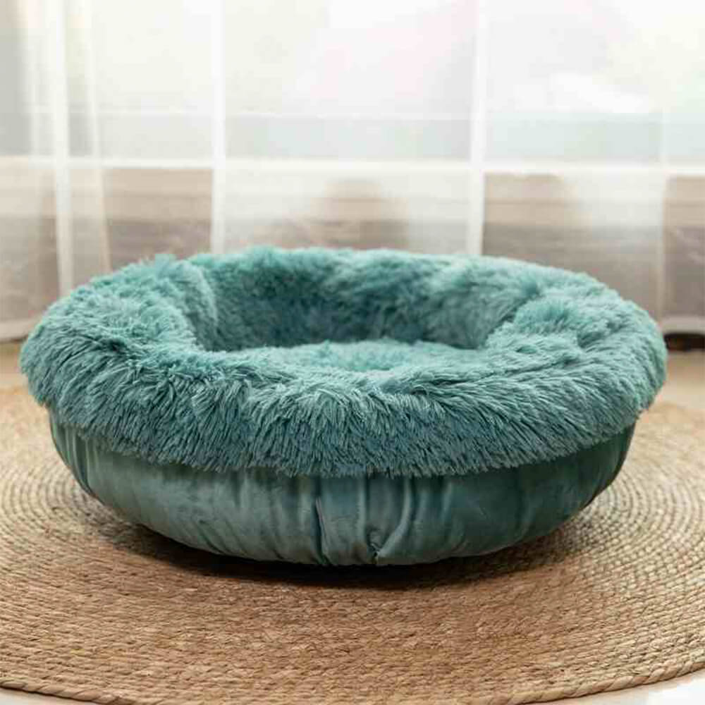 Fluffy Round Snuggle Nest Warm Sleeping Dog & Cat Bed