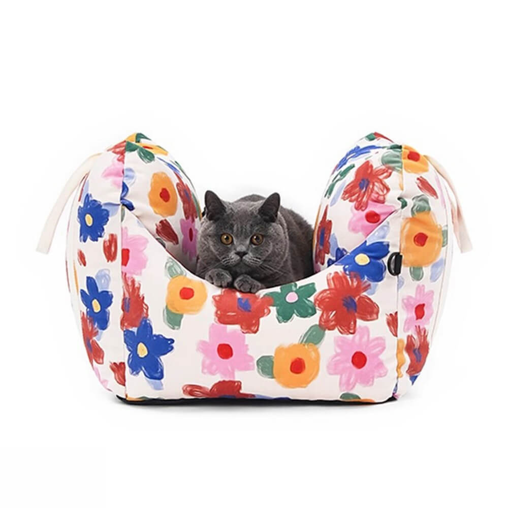 Hand-Painted Floral Pet Travel Safety Dog Car Seat Bed