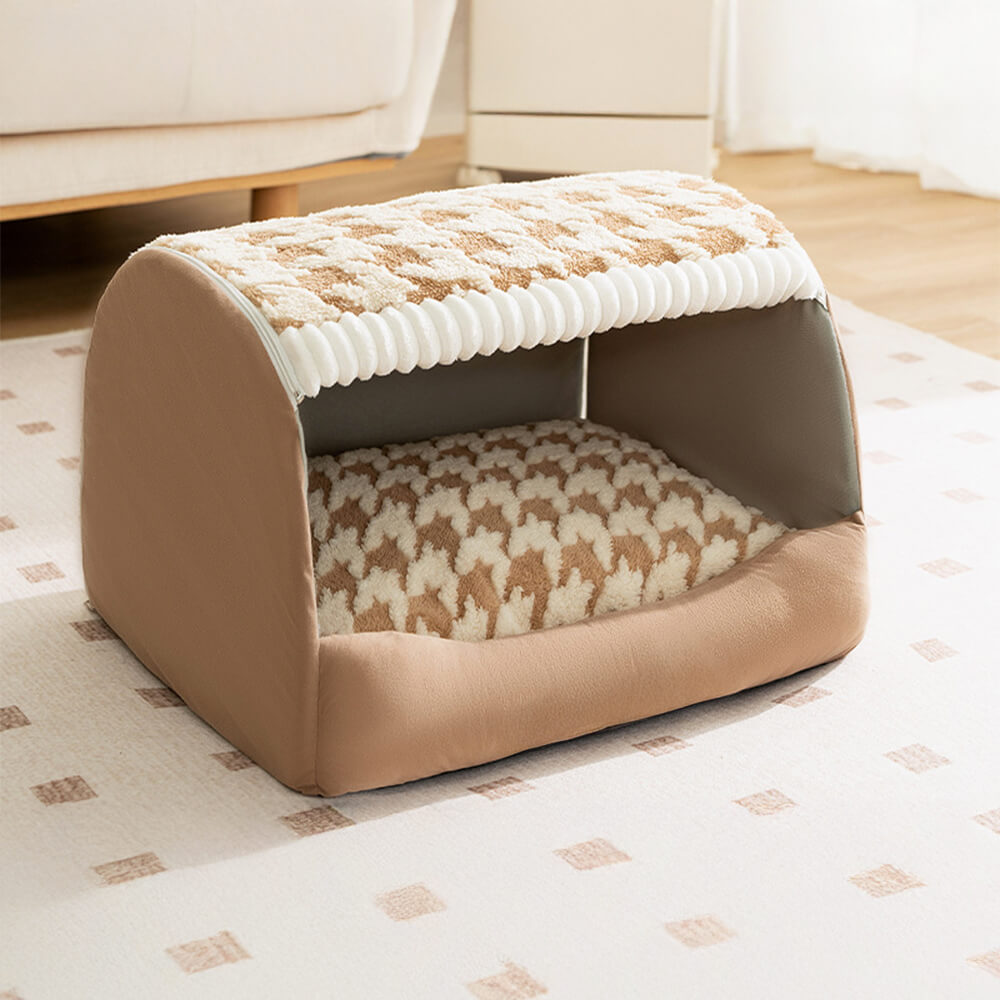 Houndstooth Detachable Washable Semi-Enclosed Large Dog Tent Bed