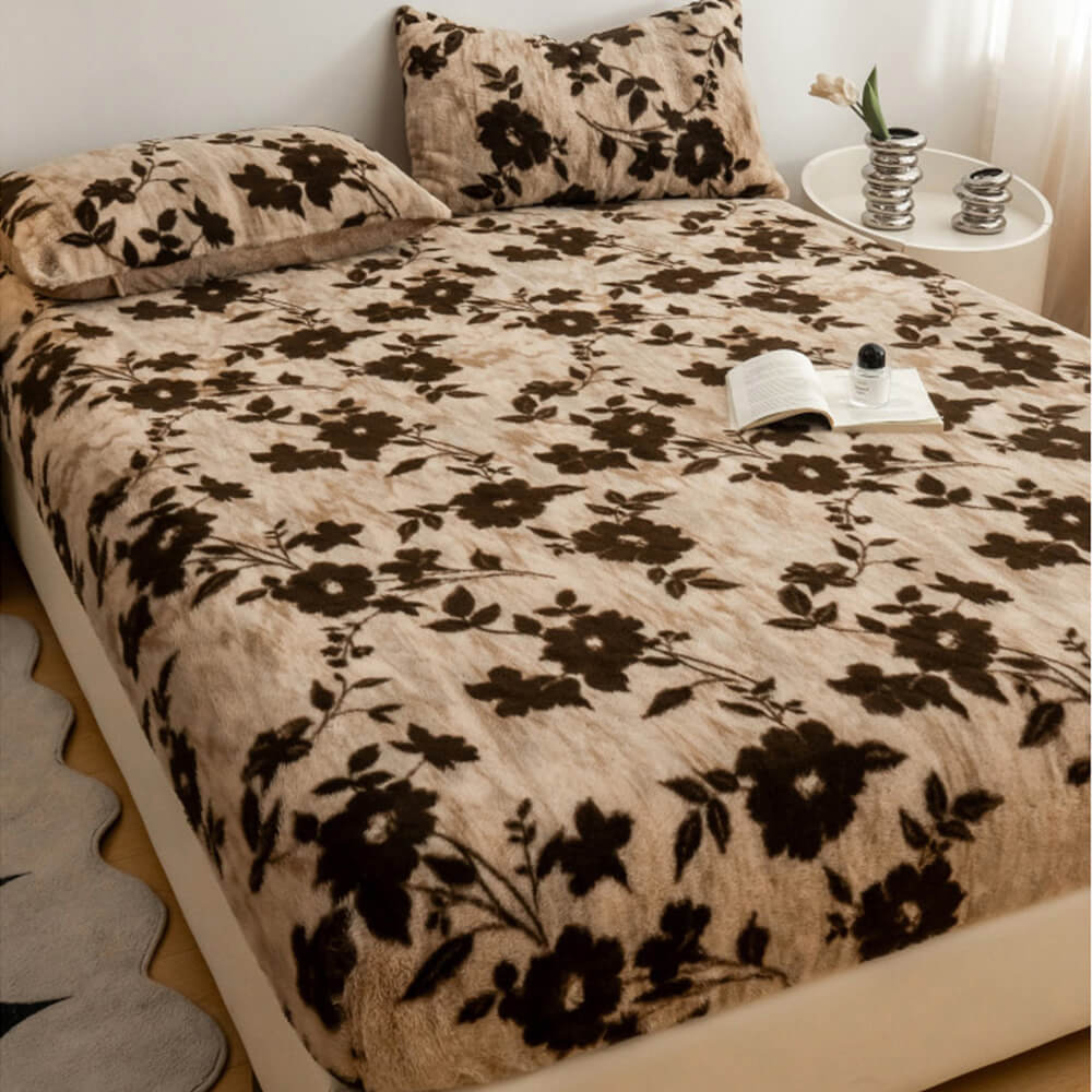 Leopard Print Thickened Faux Rabbit Fur Warm Fitted Sheet Mattress Cover