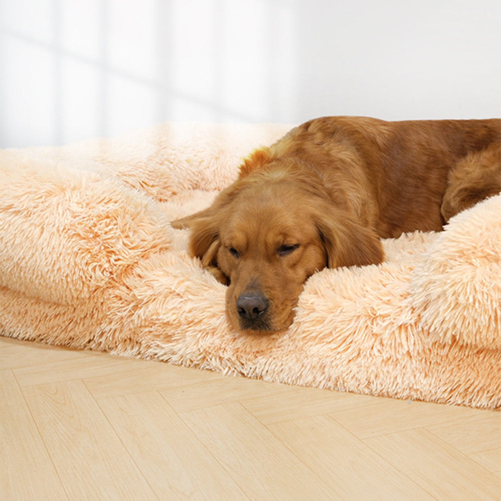 Long Plush - Square Surround Support Deep Sleep Dog Bed