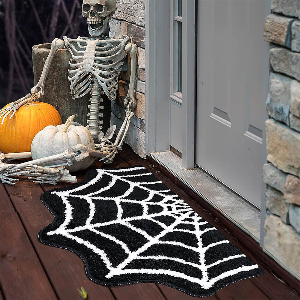 Luxurious Faux Cashmere Halloween Carpet - Soft and Spooky Spider Web Design Carpet