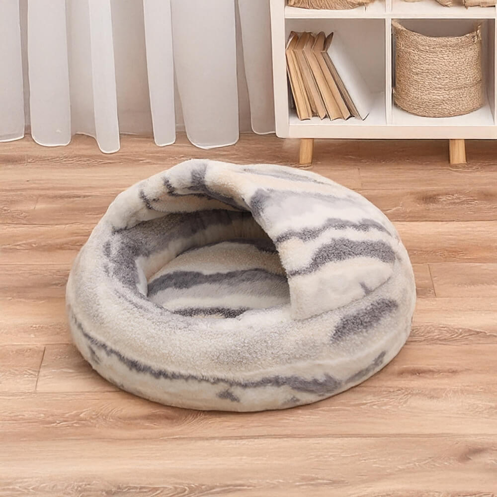 Luxury Marble  Striped Cozy Semi-Enclosed  Cave Dog & Cat Bed