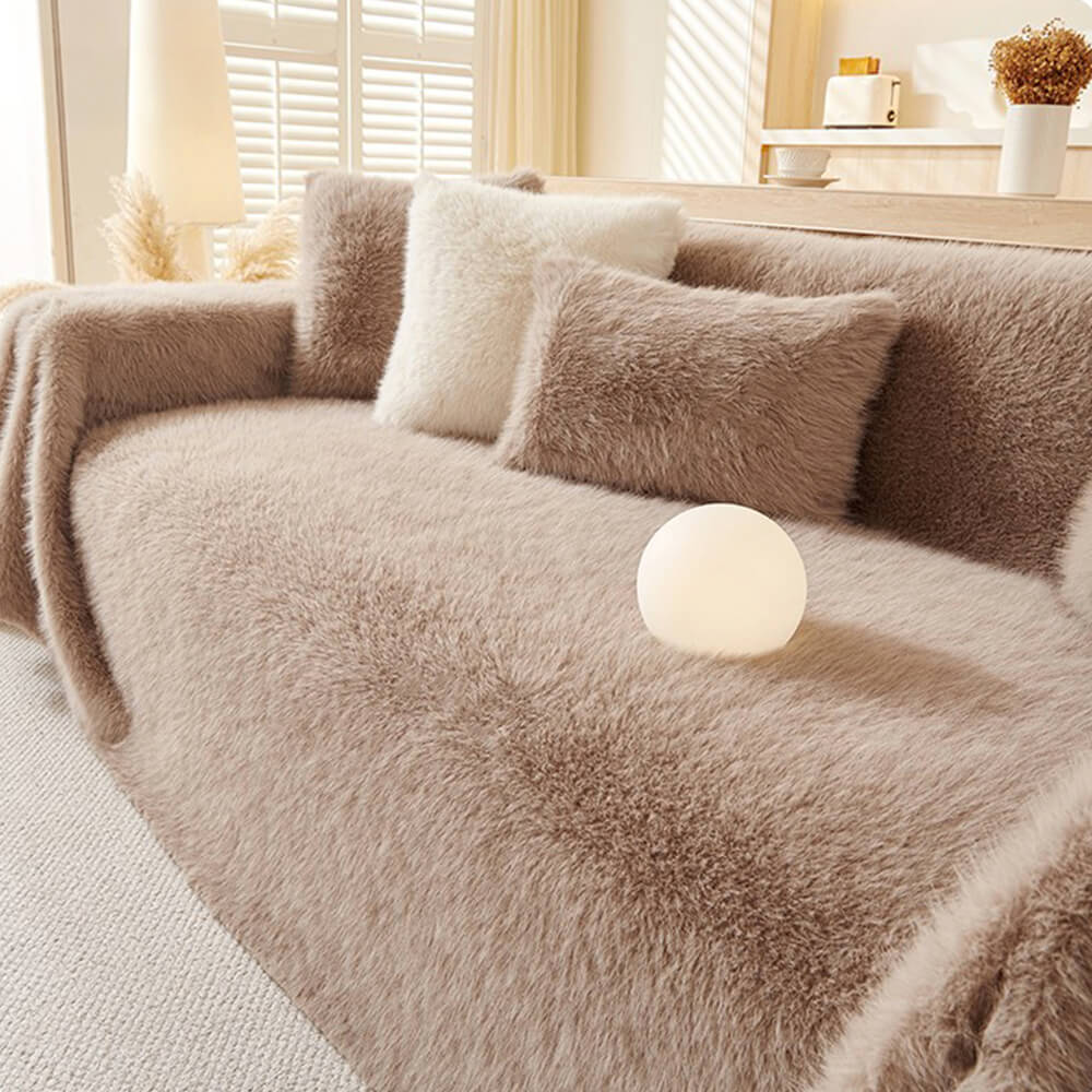 Luxury Skin-Friendly Long Faux Fur One-Piece Multi Functional Couch Cover