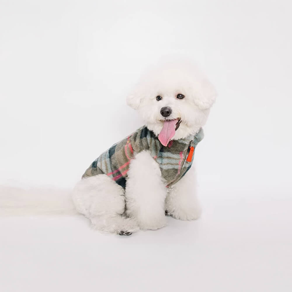 Plaid Skin-Friendly Fleece Embroidery with Leash Opening Dog Jacket