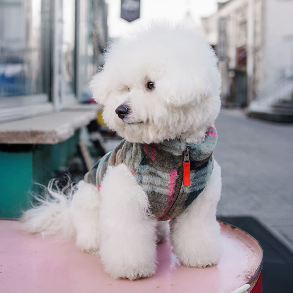 Plaid Skin-Friendly Fleece Embroidery with Leash Opening Dog Jacket