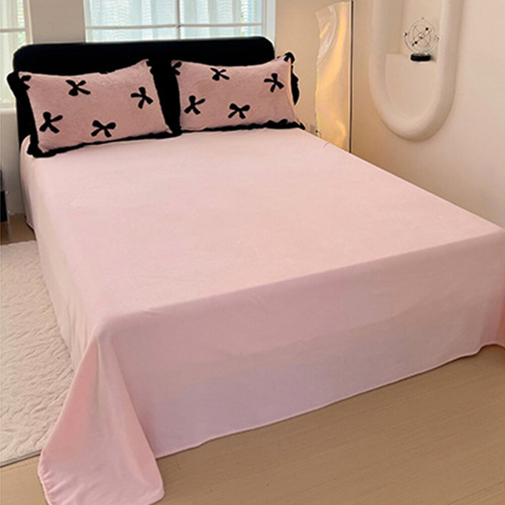 Romantic Bow knot Anti-Static Warm Milk Velvet Bed Sheet Set