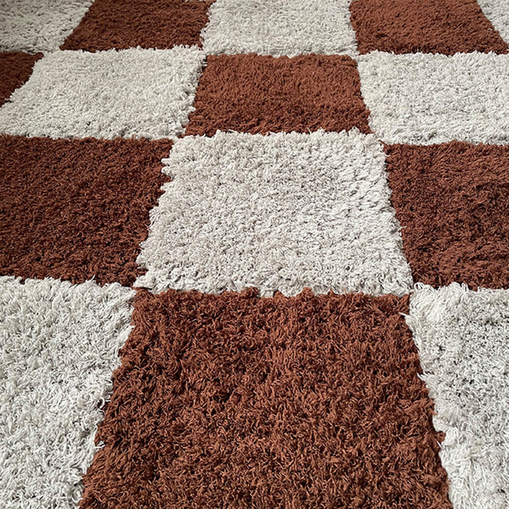 Shaggy Plush Washable Interlocking Home Area Rug Tiles