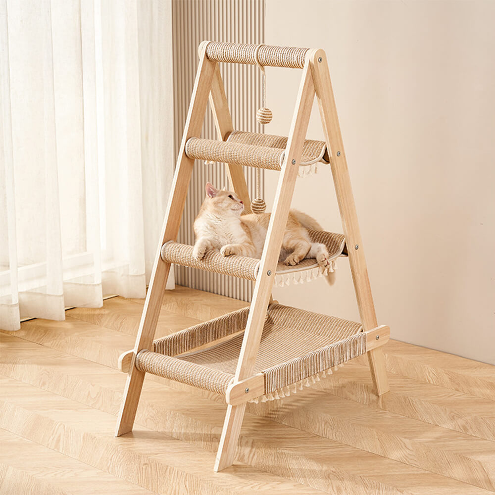 Sturdy Tripod Wooden Sisal 2-in-1 Cat Hammock Cat Tree