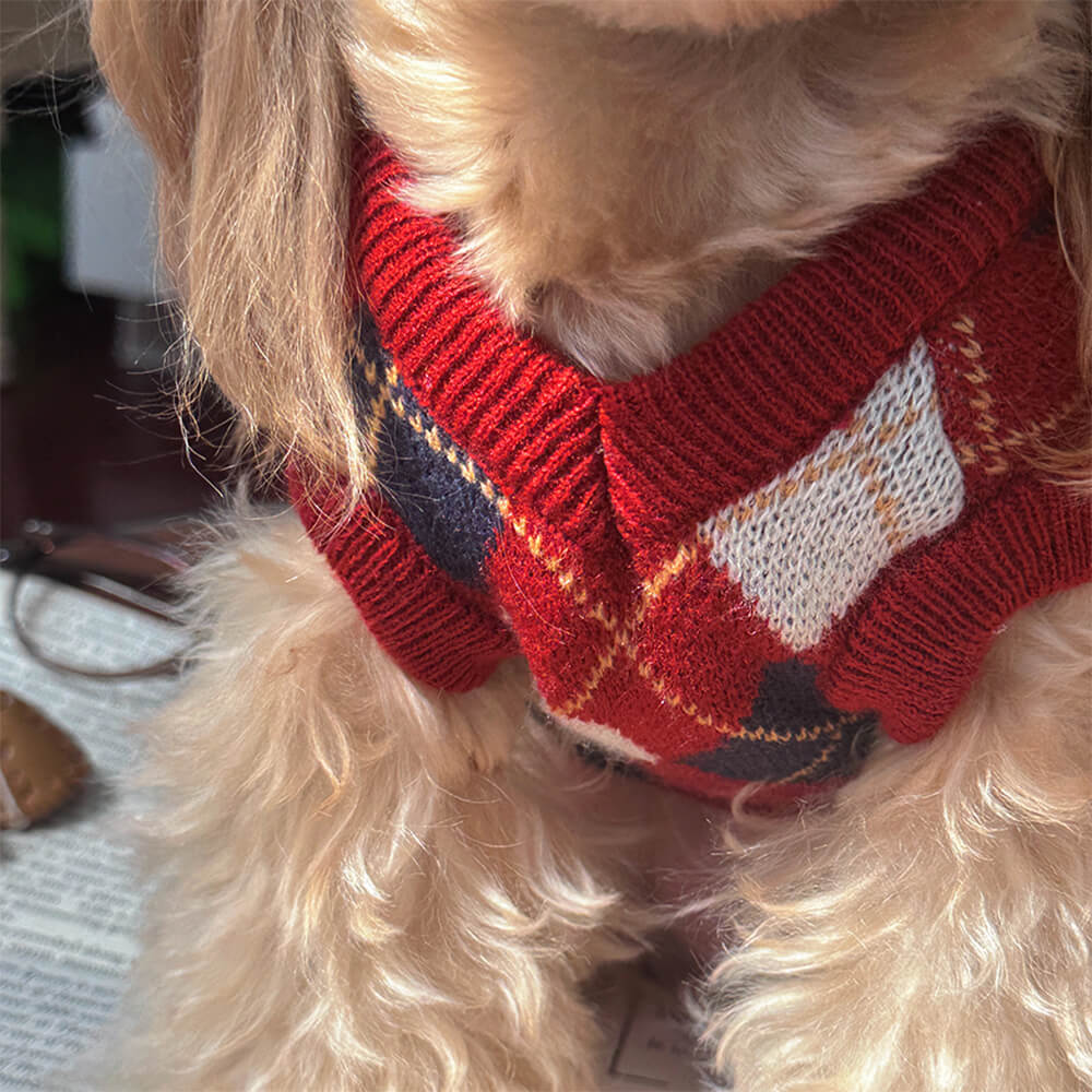 Vintage Argyle Knit Acrylic Soft Dog Sweater Vest