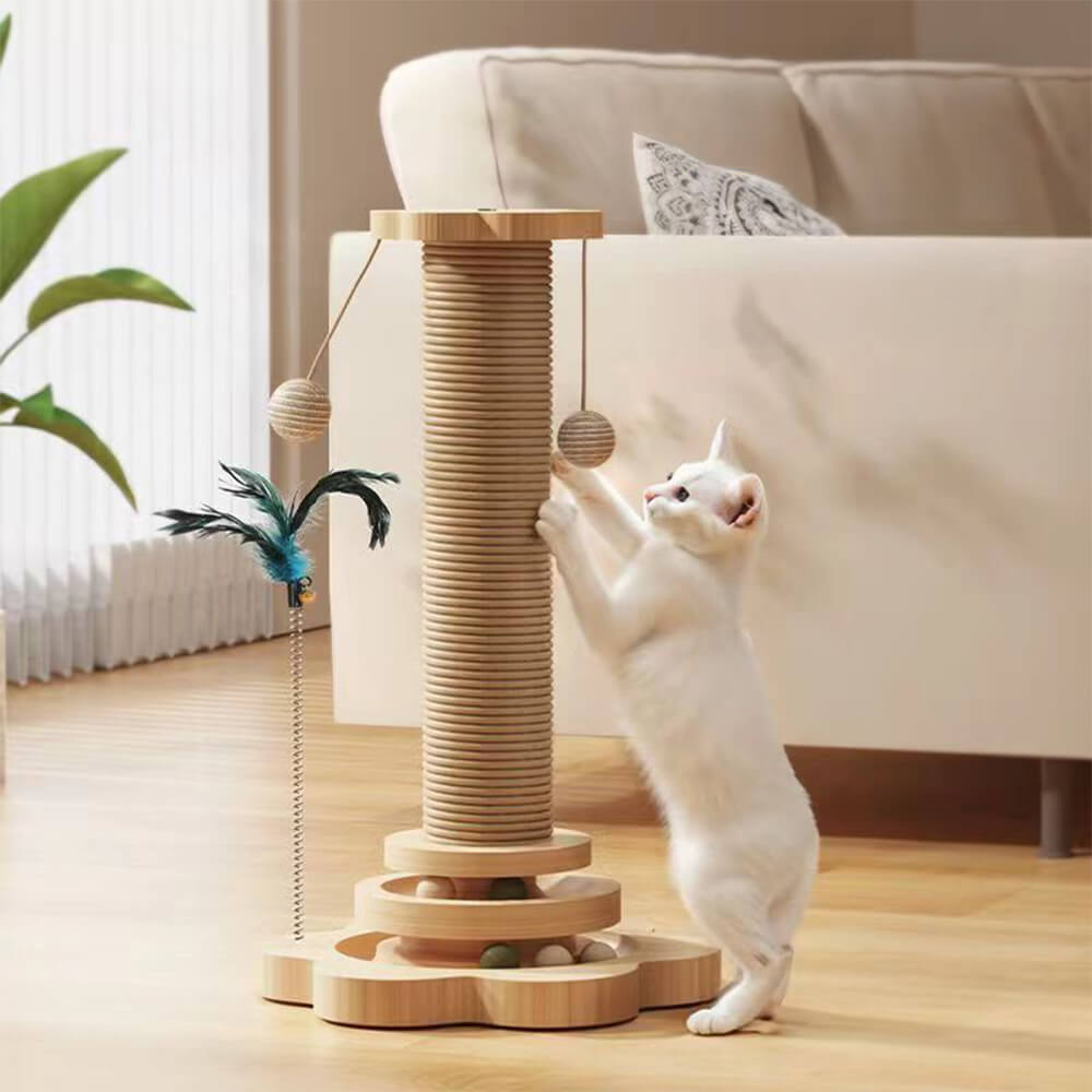 Sturdy Cat Scratching Post with Rotating Track and Teaser Ball