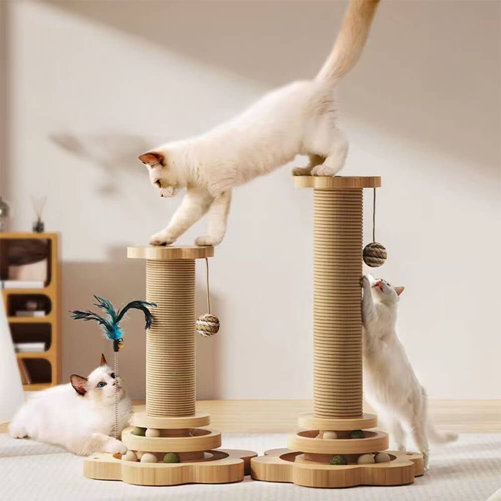 Sturdy Cat Scratching Post with Rotating Track and Teaser Ball