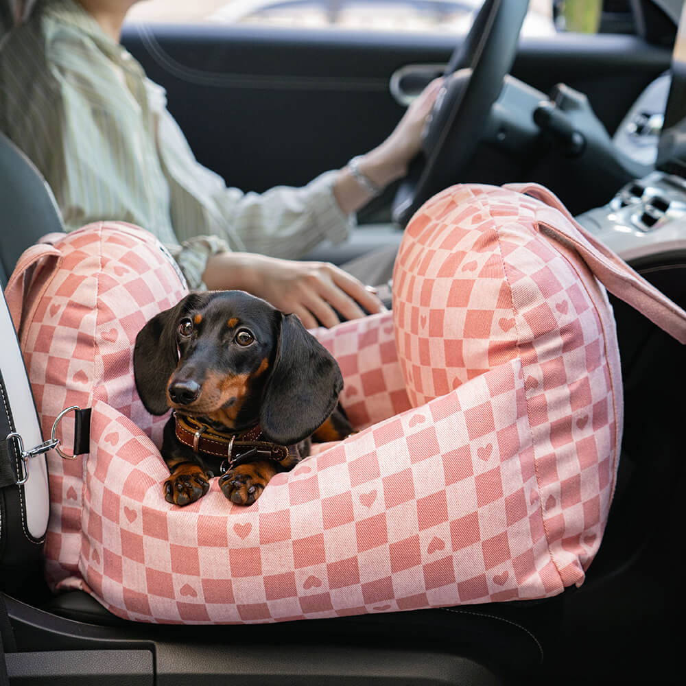 Vintage Heart Checkerboard Dog Car Seat Bed