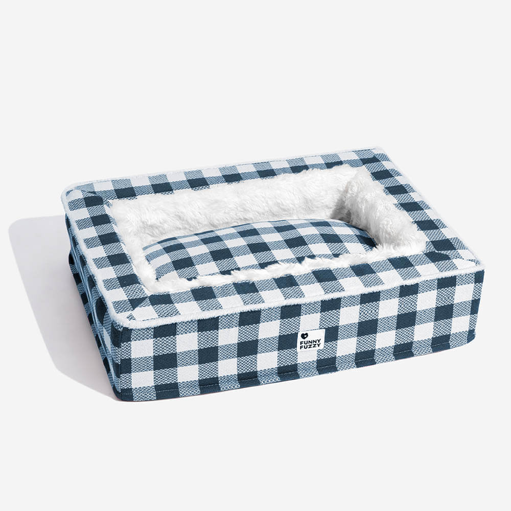 Festive Classic Tartan Cozy Dog Anti-Anxiety Calming Bed