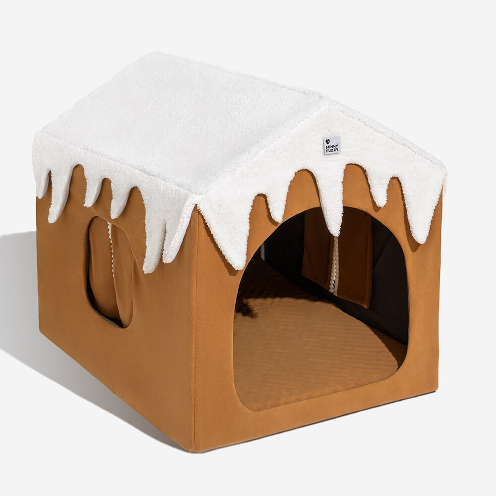 Casa de neve de gengibre para animais de estimação tenda removível grande casinha de cachorro