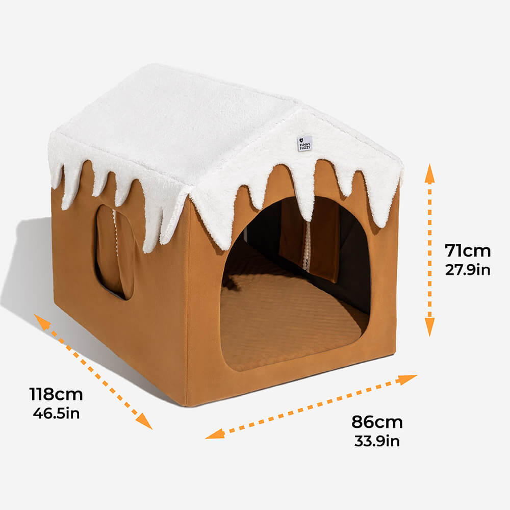 Casa de neve de gengibre para animais de estimação tenda removível grande casinha de cachorro