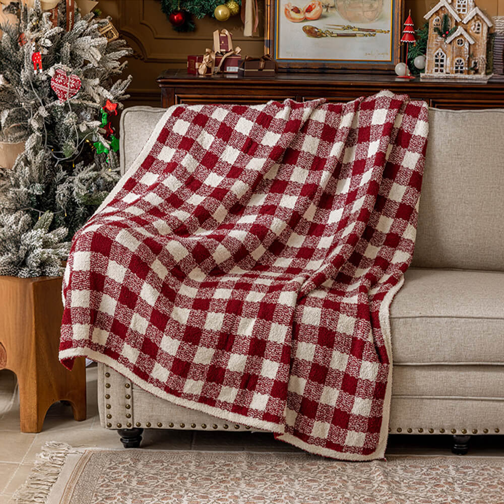 Luxury French Cozy Plush Checkered Sofa Throw Blanket