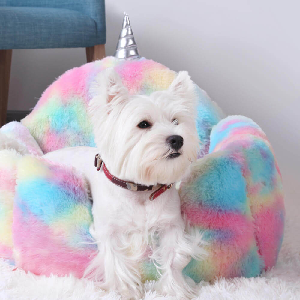 Rainbow Unicorn Plush Washable Warming Dog & Cat Bed