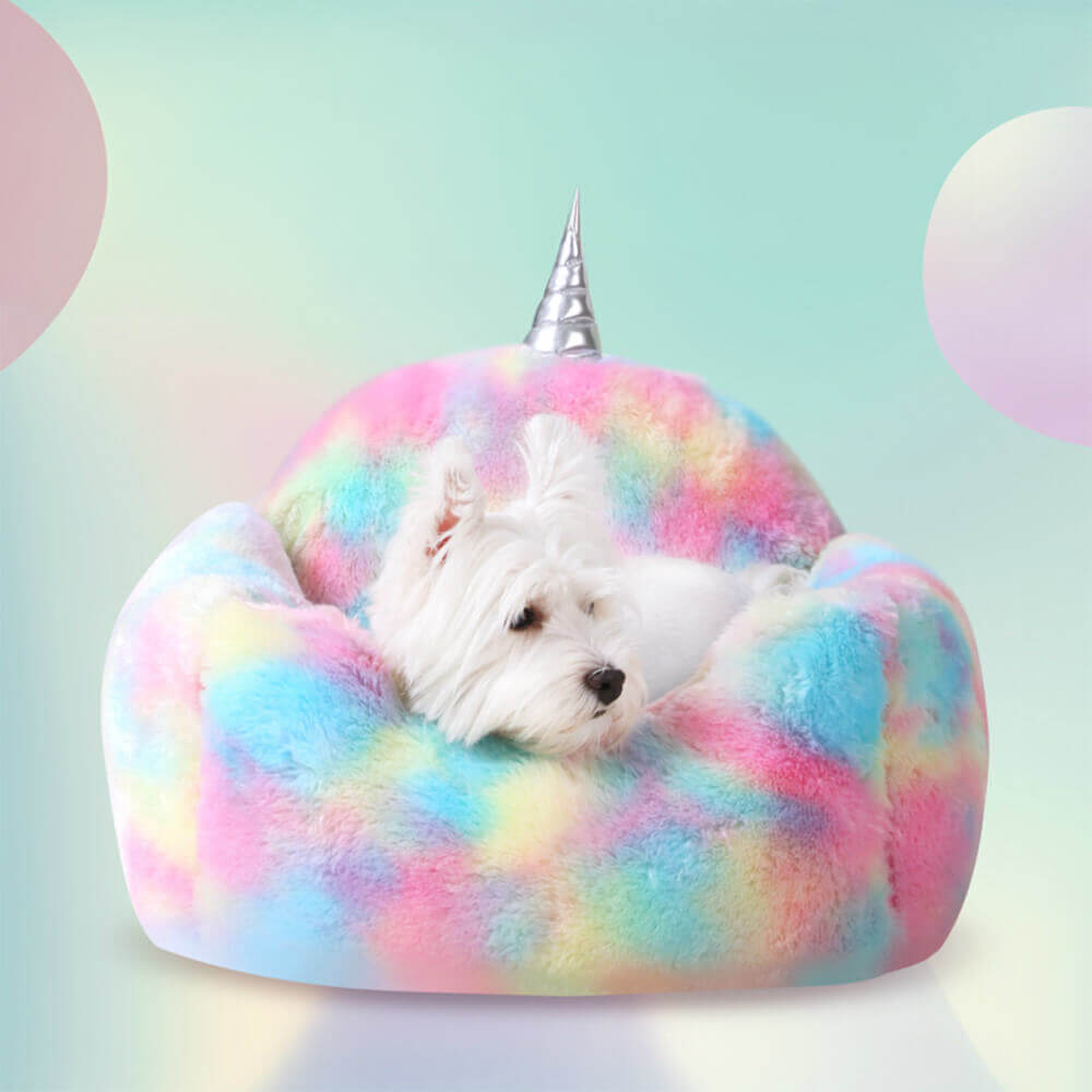 Rainbow Unicorn Plush Washable Warming Dog & Cat Bed