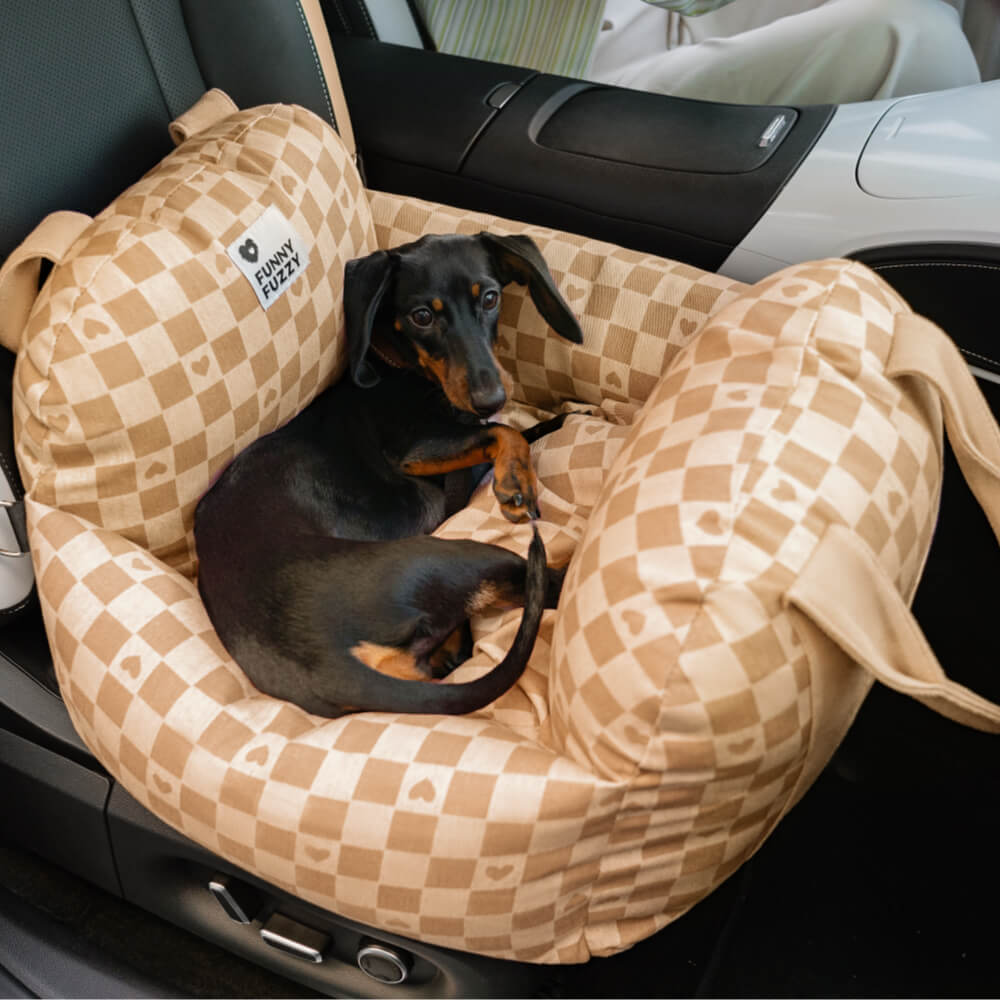 Cama de assento de carro para cachorro xadrez coração vintage