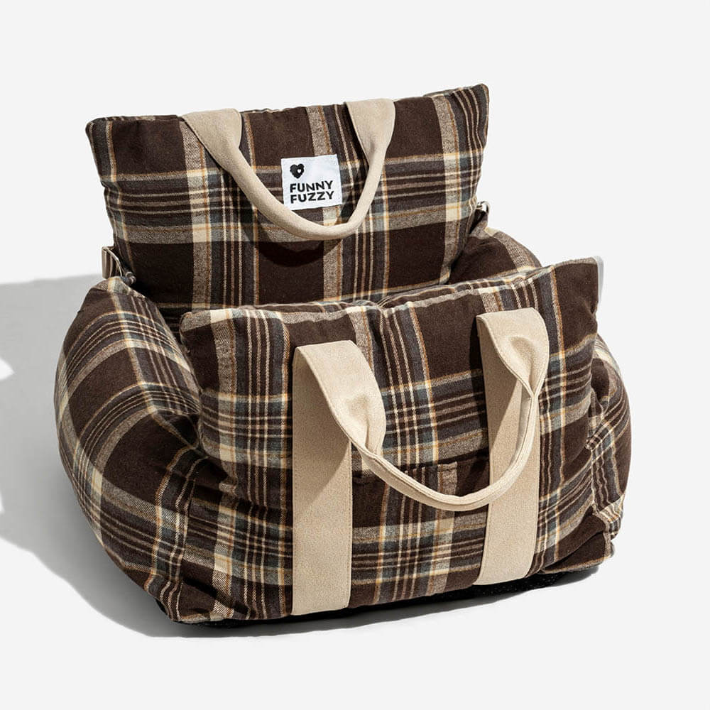 Vintage Plaid Travel Safety Dog Car Seat Bed