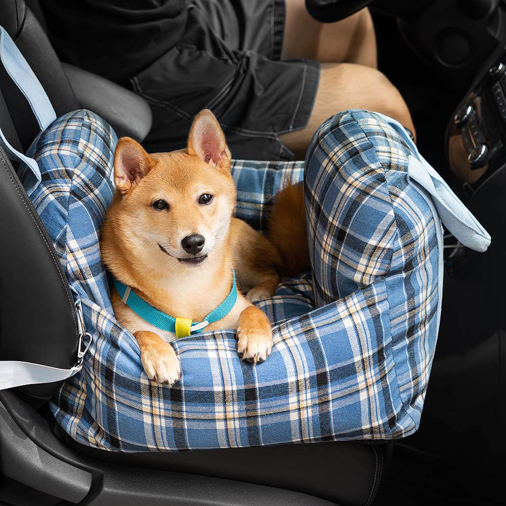 Cama de assento de carro para cachorro de segurança de viagem xadrez vintage