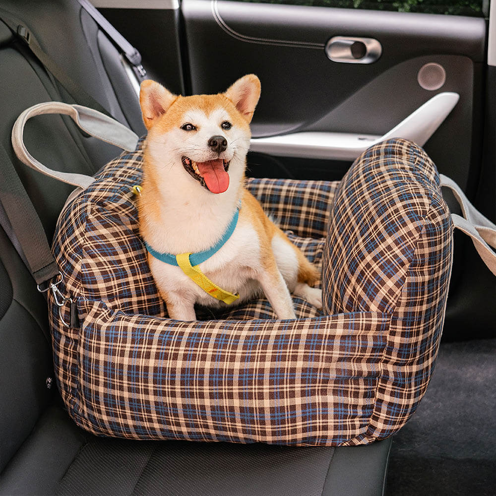 Cama de assento de carro para cachorro de segurança de viagem xadrez vintage