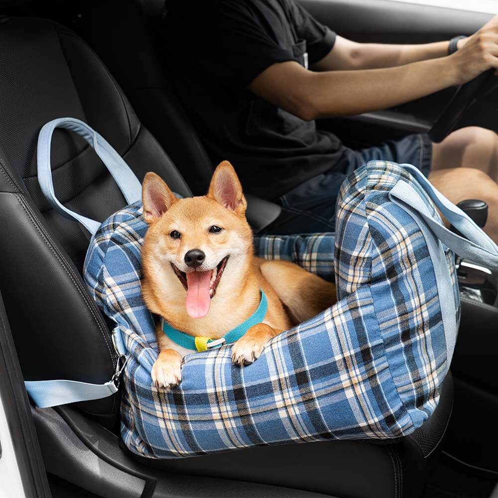 Cama de assento de carro para cachorro de segurança de viagem xadrez vintage