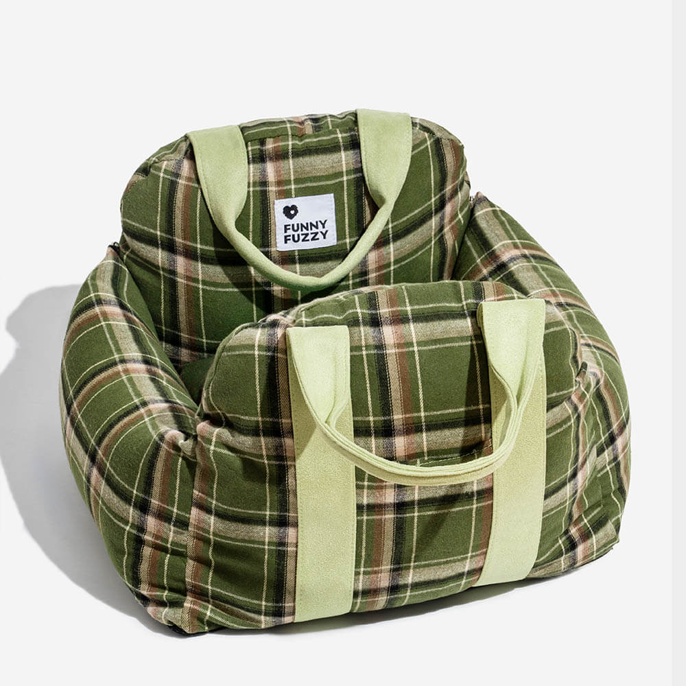 Vintage Plaid Travel Safety Dog Car Seat Bed