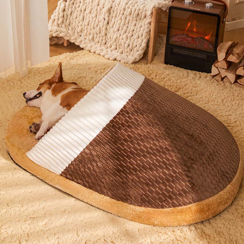 Cama semi-fechada para cães e gatos com estilo de chinelo engraçado