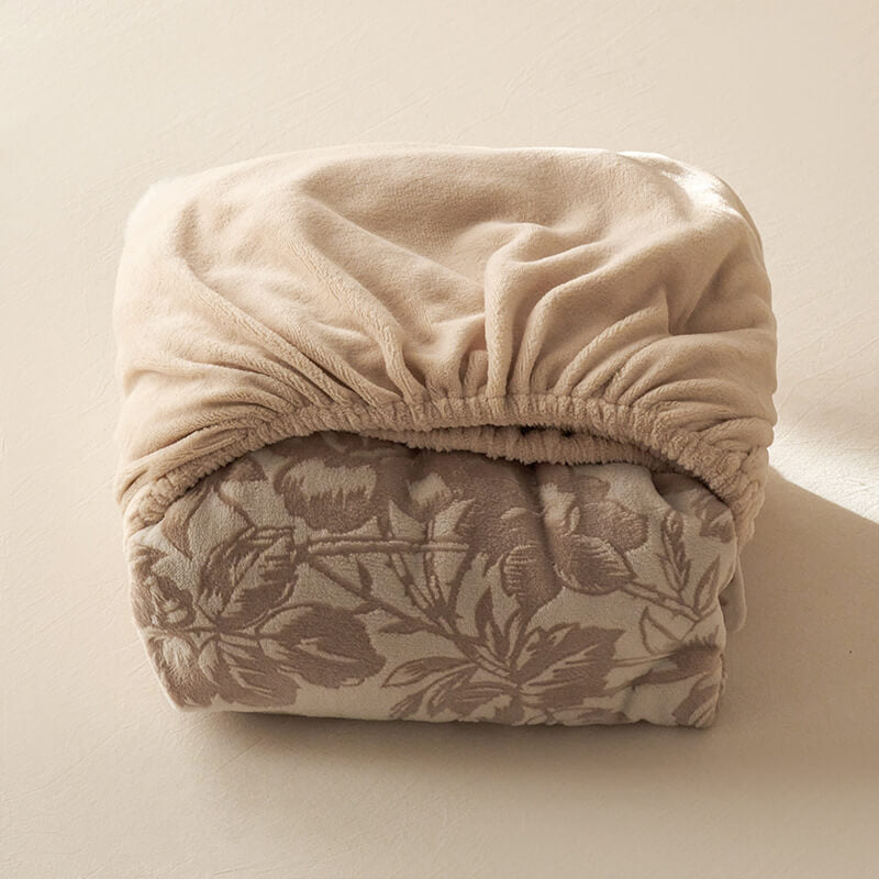 Gentle Carved Floral Cozy Milk Velvet Mattress Protector Fitted Sheet